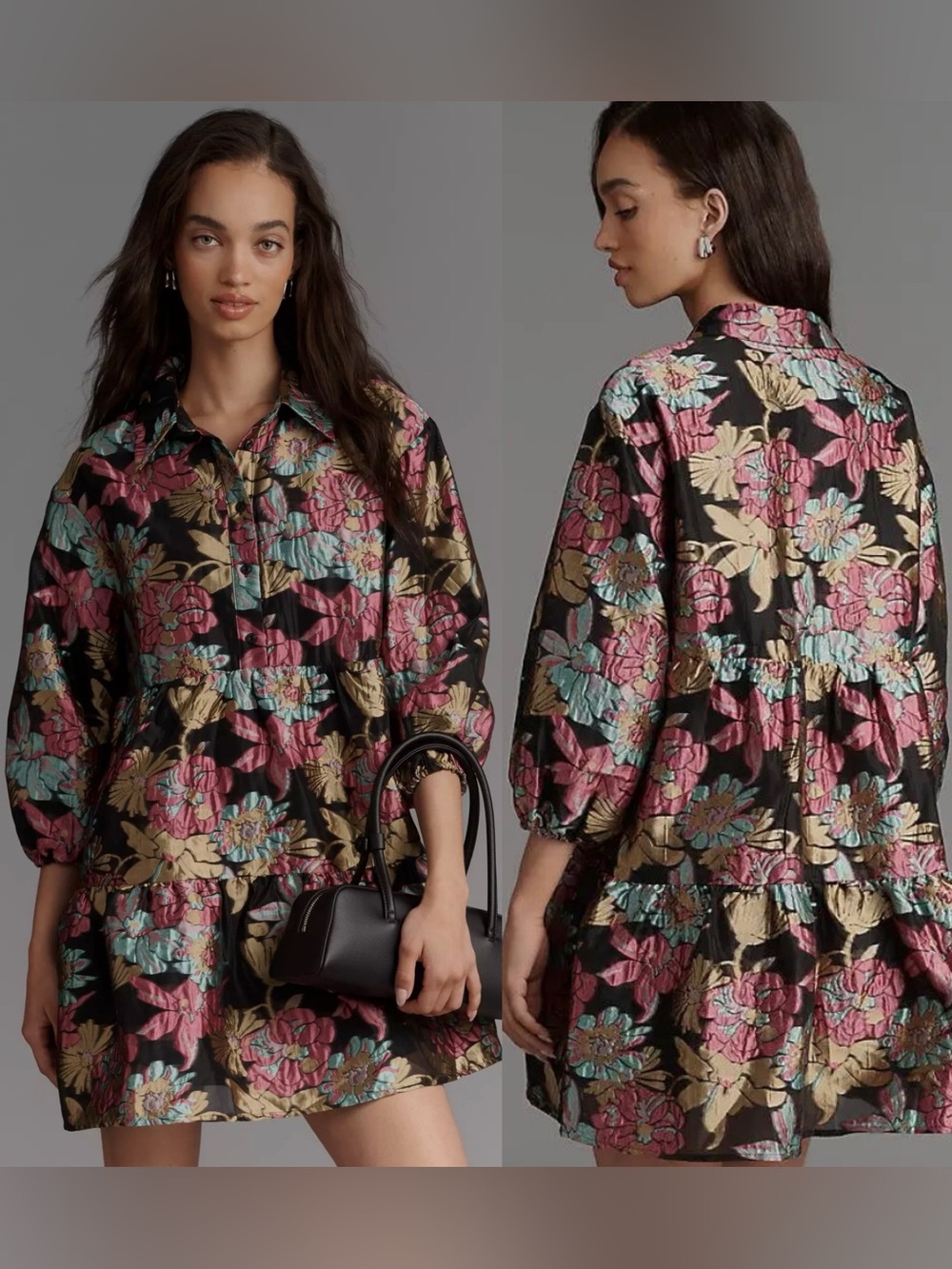Anthropologie MAEVE The Betta Tiered Jacquard Mini Shirt Dress XS